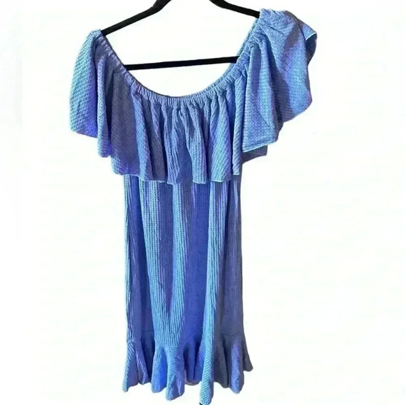 Lularoe large blue Cici‎ dress. NWT. Mermaid hem wear on or off shoulders - Picture 3 of 10